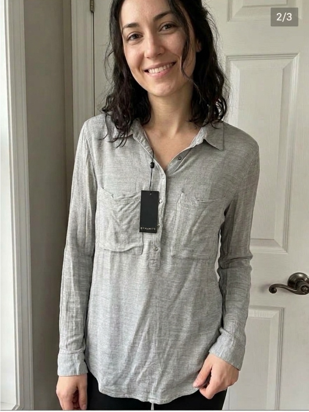 Dynamite Long Sleeve Button Down Gray Medium Like New